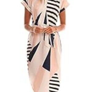 Women's Dresses Summer Geometric Pattern Short Sleeve Midi V-Neck Casual